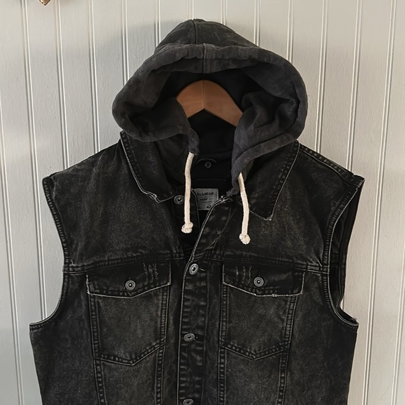 Pull & Bear Charcoal Gray Denim Hooded Vest Jacket XL - Picture 3 of 11